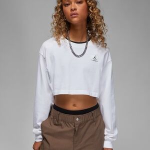 NIKE Women's Air Jordan Long Sleeve Crop Top Jumpman Streetwear Athleisu…